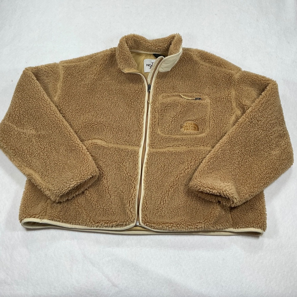 The North Face Womens Sherpa Fleece Jacket Tan Brown Full‎ Zip Vintage XL 1412